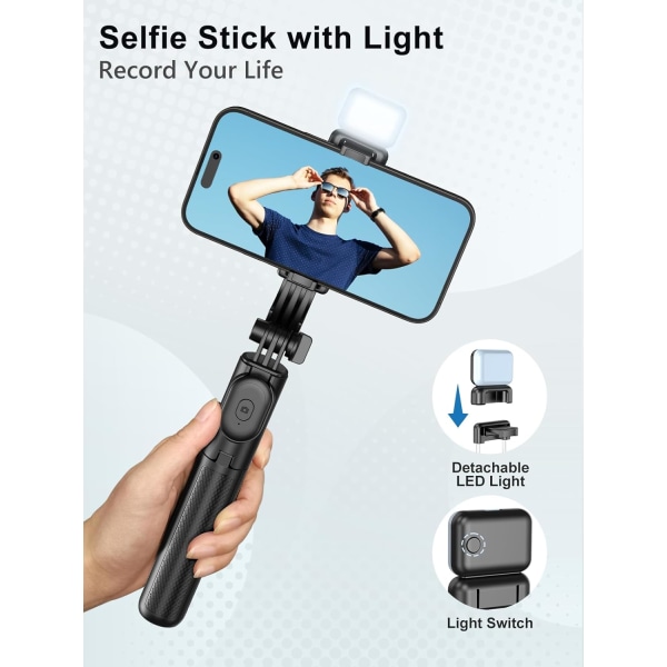 41” Mobilstativ för iPhone, utdragbar Selfie Stick med W