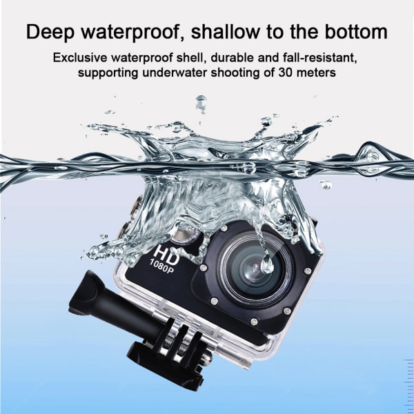 Actionkamera FHD 1080P 12MP, 98FT/30M undervannsvanntett