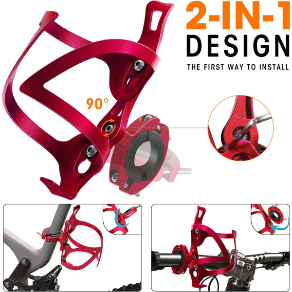 Sykkelkoppholder, sykkel 2-i-1 flaskebrakett, aluminiumslegering W