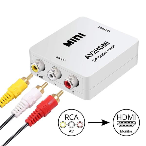 RCA til HDMI-konverter, AV til HDMI-adapter ABLEWE 1080P Mini RCA Composite CVBS Video Audio Converter Adapter understøtter PAL/NTSC til TV/PC/PS3/STB/Xbox