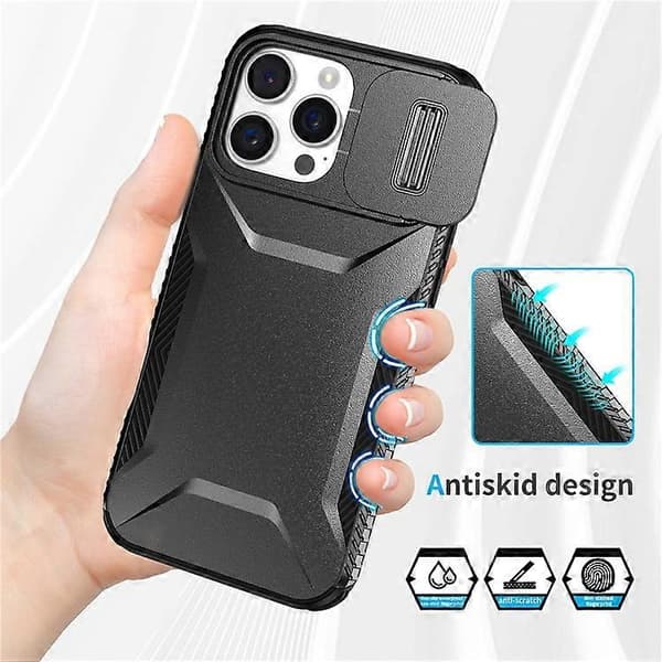 Kompatibel med iPhone 16 Pro Max-deksel Camshield TPU+PC telefondeksel sklisikker sidekant A