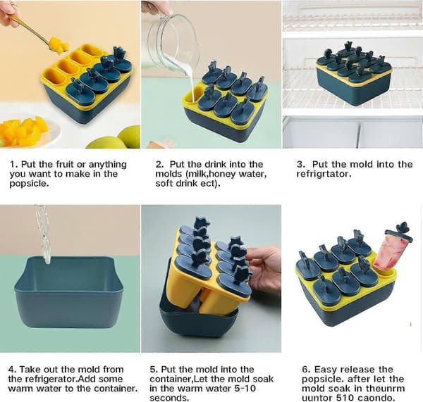Ispindeforme med 8 ispinde Baby ispindeforme BPA-fri Genanvendelige ispindeforme med optøningsboks Nem udløsning af ispindeforme til børn Babyer DIY ispinde A