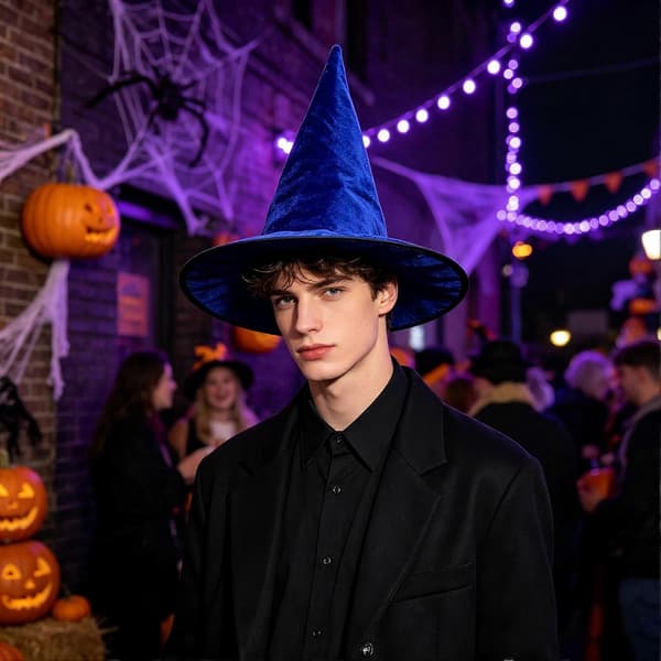 Halloween Häxhatt - Sammet Bredbrättad för Vuxenkostym A
