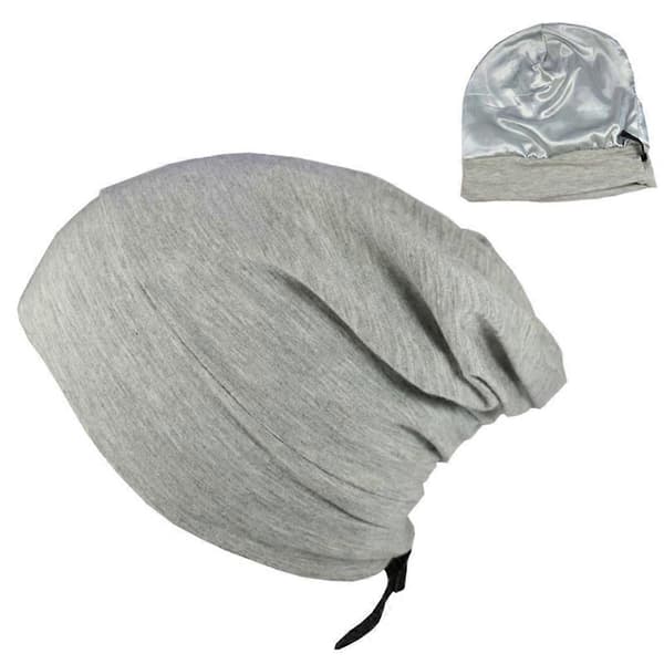 Satengfôret sovehette Hårdeksel Bonnet Justerbar Elastisk Silkeaktig Slouchy Skull Beanie Ensfarget Nattsøvnlue Lysegrå A