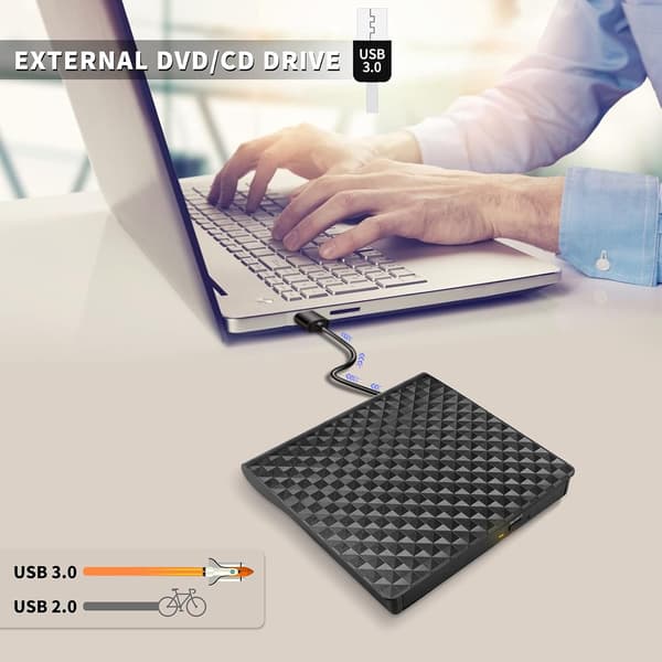 Eksternt DVD-drev, USB 3.0 CD/DVD +/DVD-afspiller bærbar, disk-cd-rom-brænder egnet til bærbar computer og stationær pc