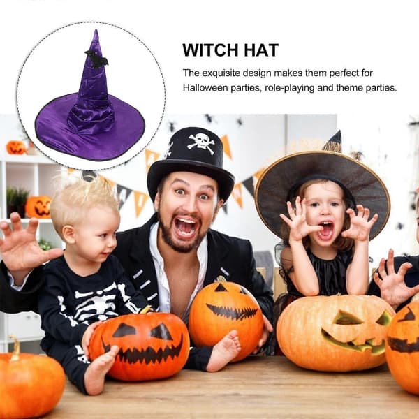 Heksehatt i lilla stoff til Halloween-cosplay og fest A