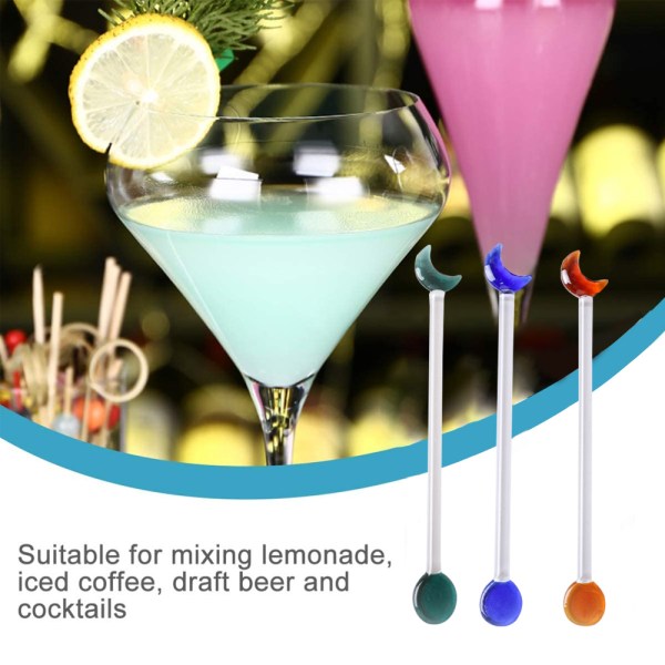 3 stk Glass Swizzle Sticks for Cocktail Drinker, Moon Omrører