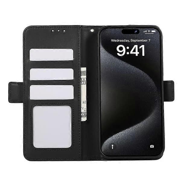 ABEEL Kompatibel med iPhone 16 Stand Etui RFID Blokerende Læder Pung Telefon Cover Sort