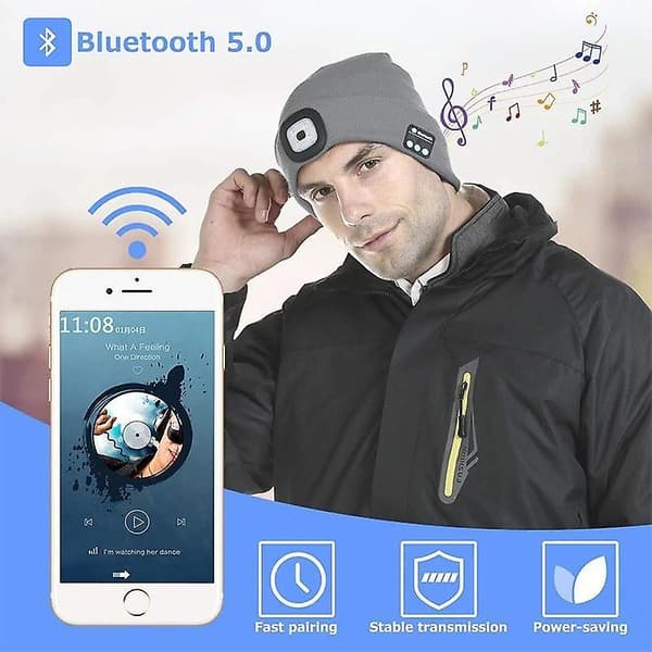 LED Bluetooth-lue med LED-hodelykt, oppladbar med trådløs Bluetooth A
