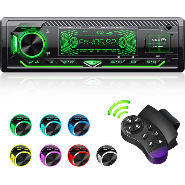 Bilradio med Bluetooth handsfree-system 7 färger ljus justerbar 1 DIN bilradio Bluetooth med USB x 2/AUX/TF MP3-spelare/FM bilradio med