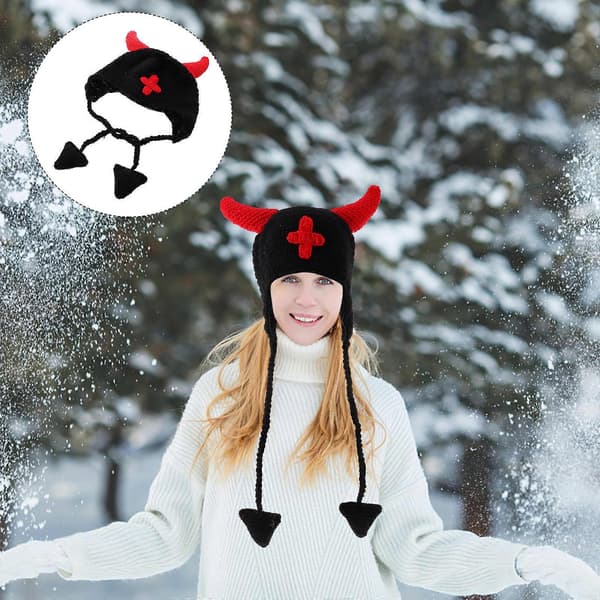 Strikket Halloween-lue med øreklaffer for bruk 1 stk A