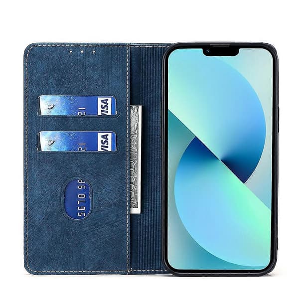 För Samsung Galaxy S21 FE 5GRFID Stöldskyddsborste Magnetiskt LäderfodralBlå