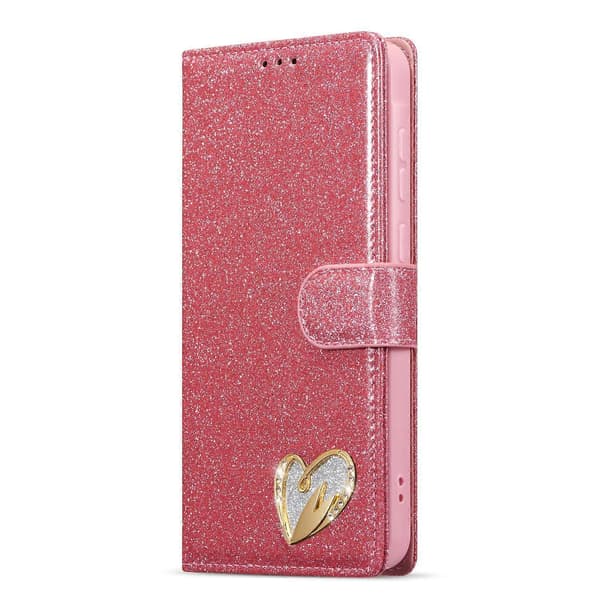 Glitterpulver Kärlek Läder Telefonfodral för Samsung Galaxy S24 FE 5G