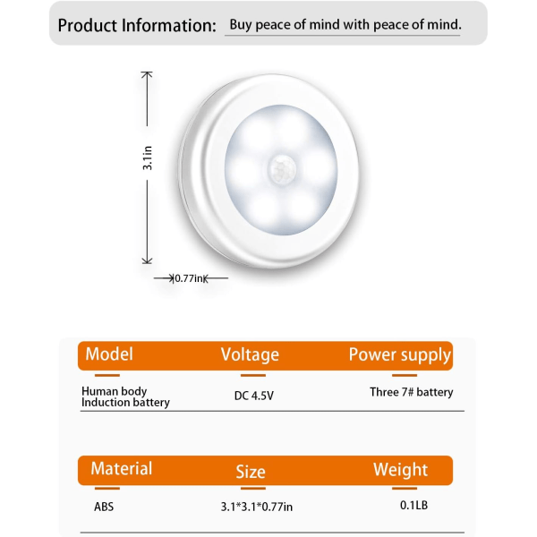 Bevegelsessensorlys, 3-pakke oppgradert versjon LED-nattlys,