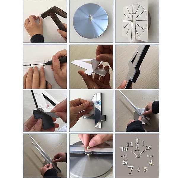 Sovrum Heminredning Stor 3D Spegel DIY Väggklocka, Storlek: 100*100cm (Svart) A