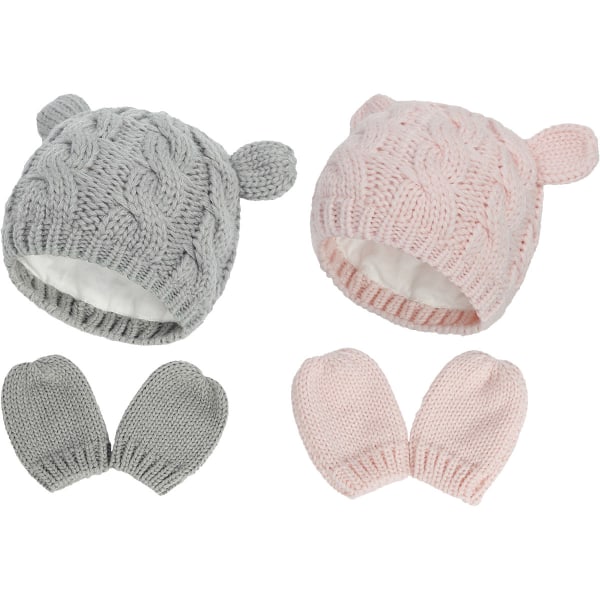 Newborn Winter beanie handskesæt, til babypiger 0-18 måneder Baby