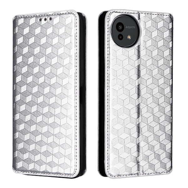 Cubic Grid Texture Flip Læder Telefoncover (Sølv, Til Sharp Aquos wish5)