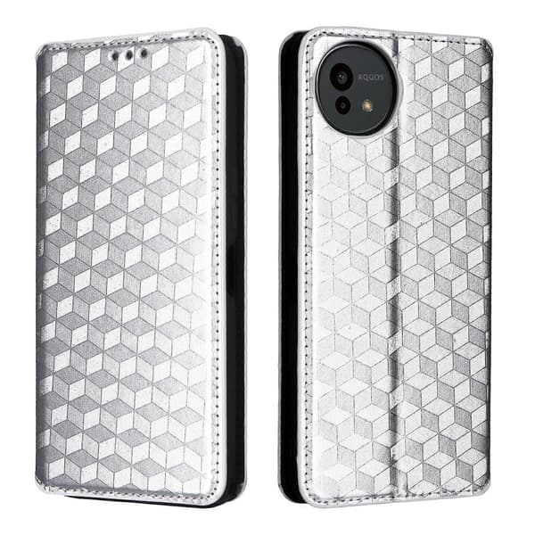 Cubic Grid Texture Flip Leather Phone Case (sølv, for Sharp Aquos wish5)