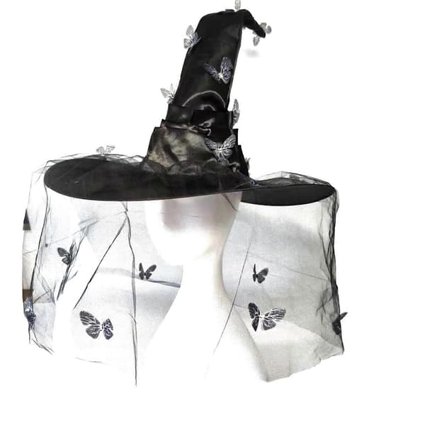 Blød blonde heksehat sommerfugl Halloween hat sort damehat til Halloween fest kostume tilbehør sort A