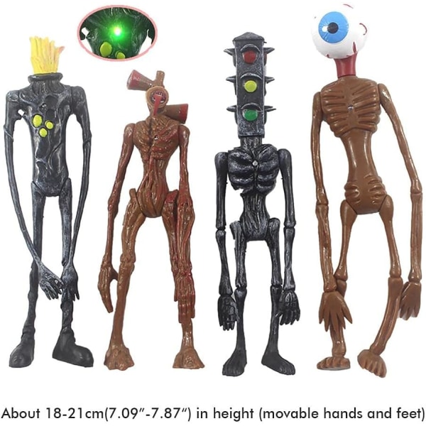 4st Siren Head Toys Action Figur med ljus, skrämmande leksaker för pojkar,