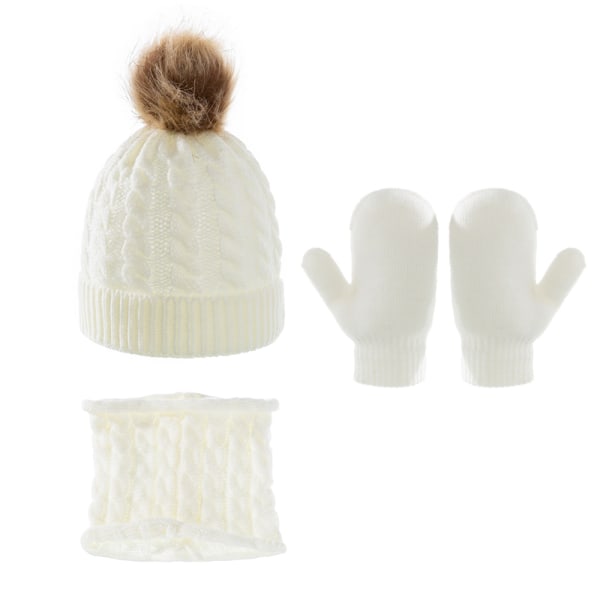 Monokrom varm barnmössa, halsduk och handskar i tre set
