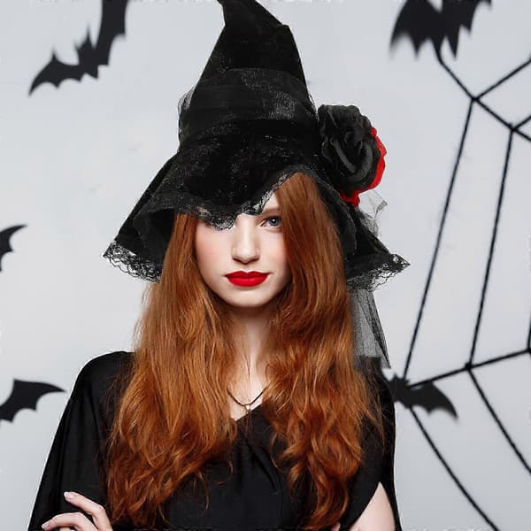 Halloween heksehue, gaze og stof, til kostumefester, 1 stk A
