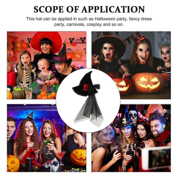 Häxhatt Halloween-kostym för dekoration Svart Cosplay-hatt A