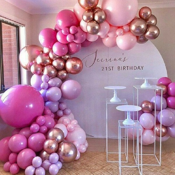 Ballongbue Girlandersett, Rosa Gull Krom Ballonger for