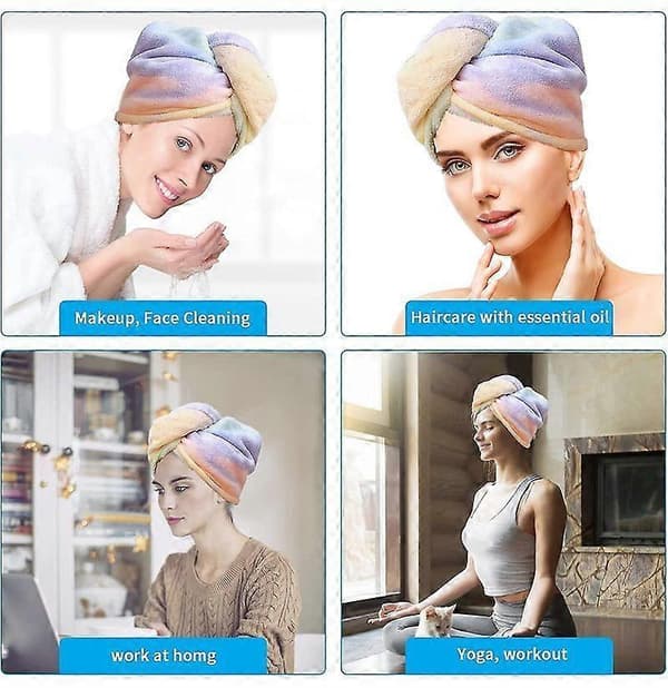 2-pak mikrofiberhårhåndklæde-wrap regnbue hurtigtørrende superabsorberende twist-turban tørrehætter A