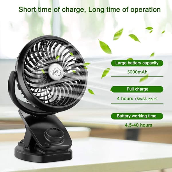 Mini Bordsfläkt, Clip-on Fläkt med 90° Automatisk Rotation 360° Rotation, USB-Fläkt med Diffuserfunktion för Hemmakontor Bil Barnvagn (3600 mAh Batteri)