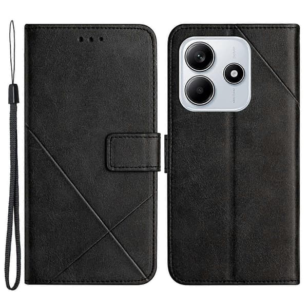 Til Xiaomi Redmi Note 14 5G Læderetui Linjemønster Pung Telefoncover - Sort (Sort)