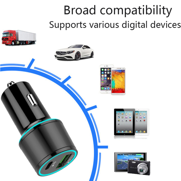 USB C Biloplader, Dual Type-C PD Biloplader Strømforsyning & Q