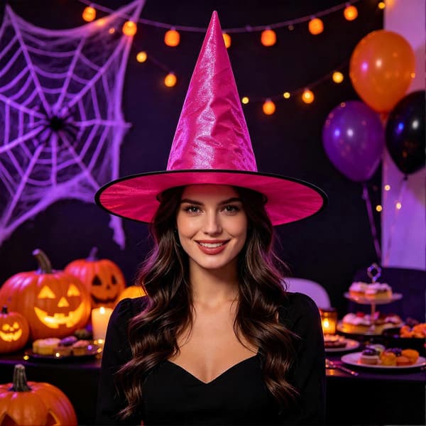 Halloween Heksehat - Fløjl Bred Skygge til Voksenkostume A
