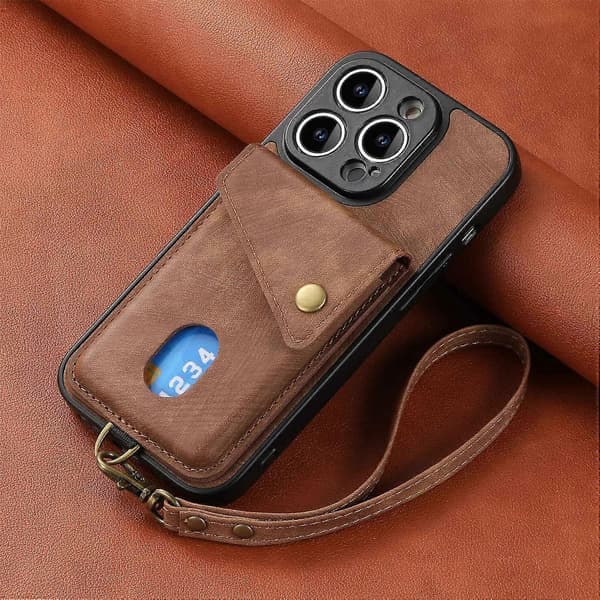 Etui til iPhone 13 Mini Brun Læder Solid Skin Snor Bil Magnetisk Spænde Kortholder No7297 A