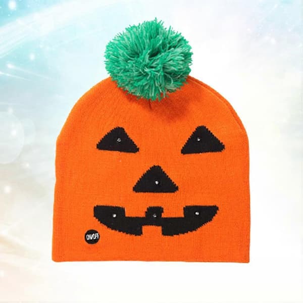 Halloweenmössa Stickad Mössa Pumpamönster För Vuxna Barn Halloweenfester Belysning 20x30cm 1-pack A