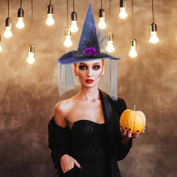 Halloween heksehue med åndbart stof til festkostumetilbehør A
