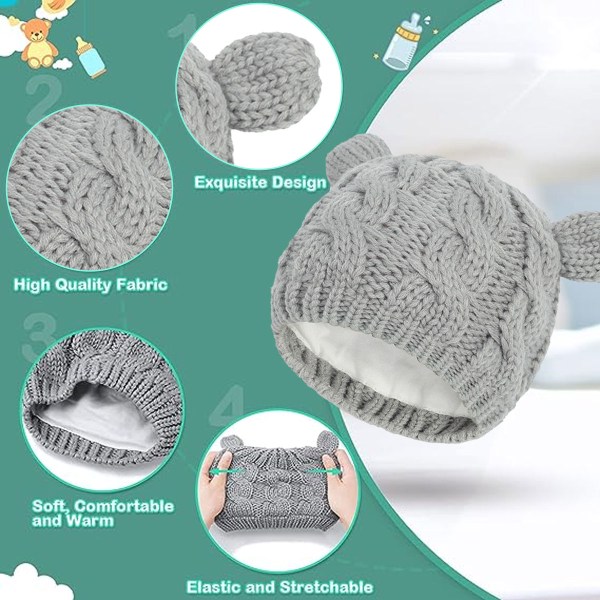 Newborn Winter beanie handskesæt, til babypiger 0-18 måneder Baby