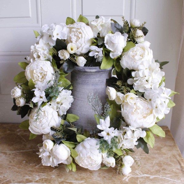 Pæon Hortensia Krans, Silke Hvid Pæon Hortensia Kunstig