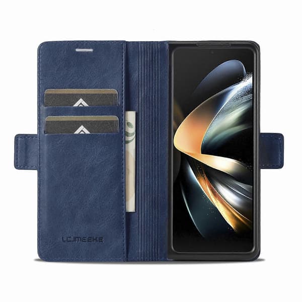 För Samsung Galaxy Z Fold4 5G LC.IMEEKE RFID Stöldskydd Läder Telefonfodral Blå