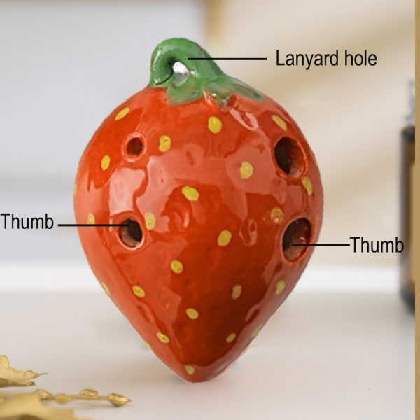 6-reikäinen mansikkakeraaminen ocarina - keraaminen ocarina kaulahihnalla