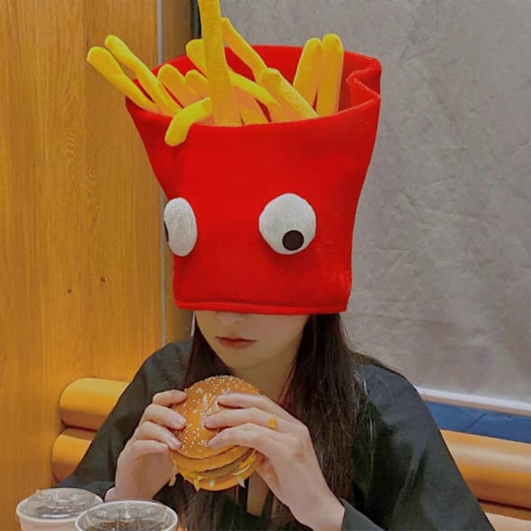 Halloween Pommes Frites Hatt Hodeplagg Adorkable Hodeplagg for Mat Prank Halloween Adorkable Tegneserie Hatt Hodeplagg A