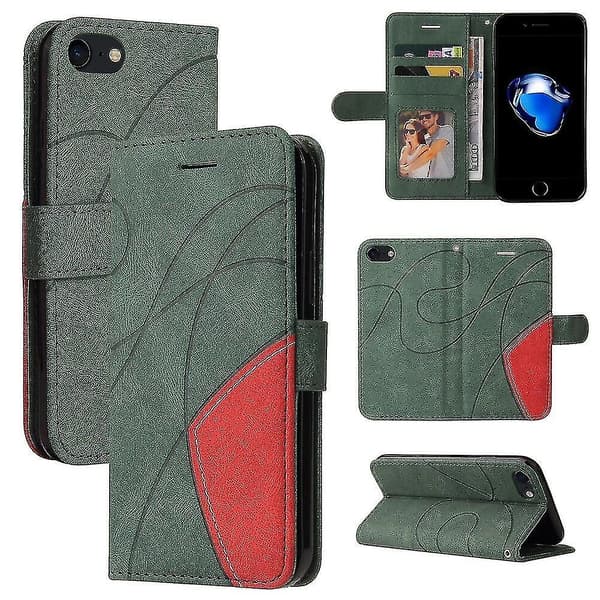 Fodral för iPhone SE /8/7 Läder Plånbok Bok Flip Folio Stativ Visningsskydd - Grön A