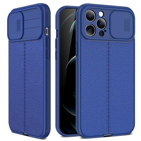 För iPhone 13 Pro Litchi Textur Skjutbart Kameralock TPU Skyddsfodral