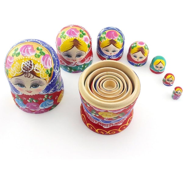 Ryska Nesting Dolls Matryoshka Trä Stapelbara Nästlade Set 7 Delar Handgjorda Leksaker