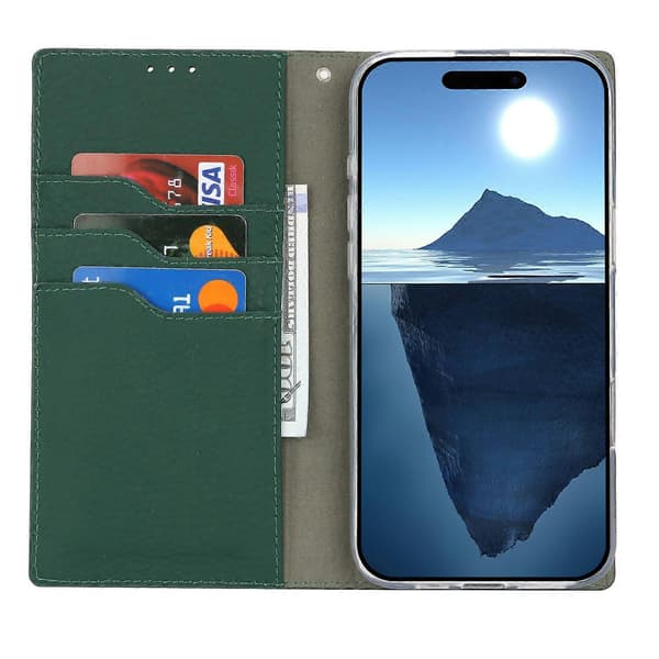 För iPhone 17 Plånboksfodral Äkta Kohud Telefonfodral Litchi Textur A