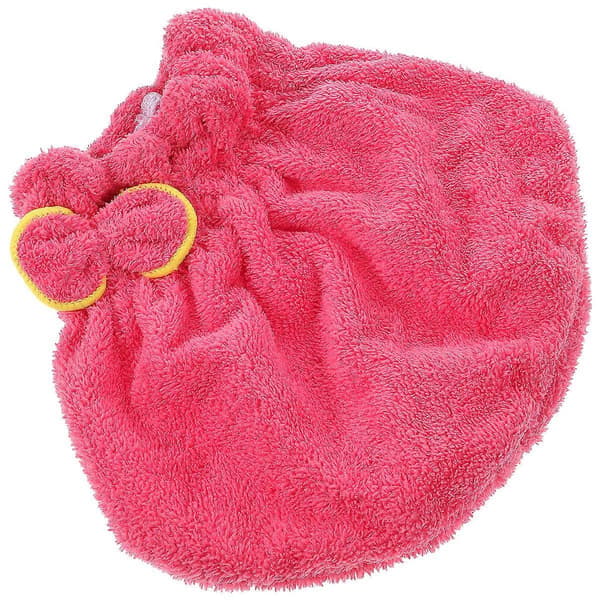 Hårtorkningsmössor i korallfleece med rosett, elastiska badmössor (rosaröd) A
