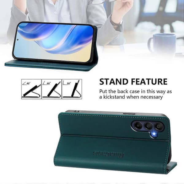 För Samsung Galaxy A26 5G Läderfodral RINACASIS RC01 Telefonfodral med RFID-blockerande Plånboksstativ (Mörkgrön, Mörkgrön)