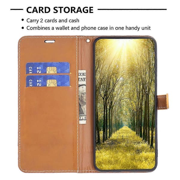 Til Samsung Galaxy A54 5G Farveblok Denim Tekstur Læder Telefoncover