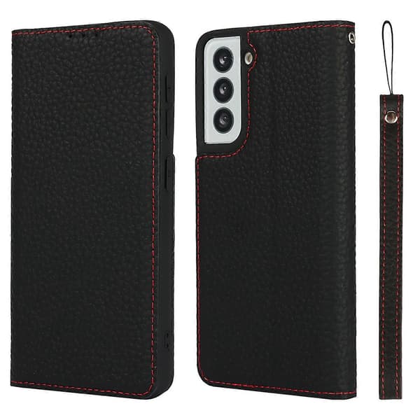 Til Samsung Galaxy S21 5G Litchi læder telefoncover (sort)