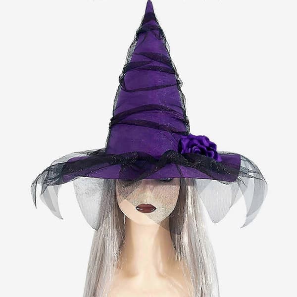 Mörk slöja häxhatt för Halloweenfestdräktstillbehör A